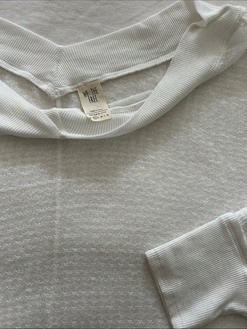 We The Free White Waffle-Knit Crew Neck Sweater